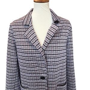 Sanctuary Knit Blazer Long Cardigan Pockets Long Pink Houndstooth Print Coatigan